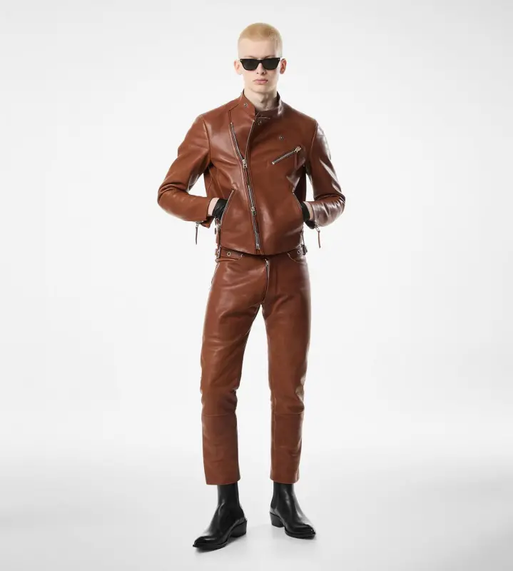 BUFFALO GRAIN LEATHER ASYMMETRIC RACER HAZELNUT online